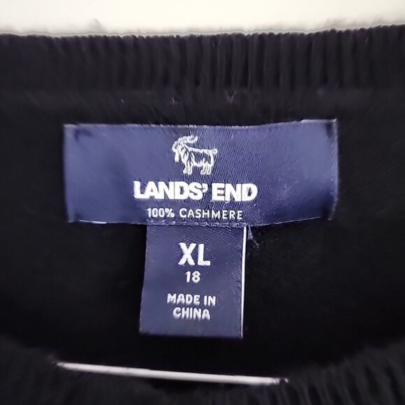 Lands' End 100% Cashmere Button Up Cardigan Sweater Women XL 18 Black Crew Neck - Picture 2 of 7